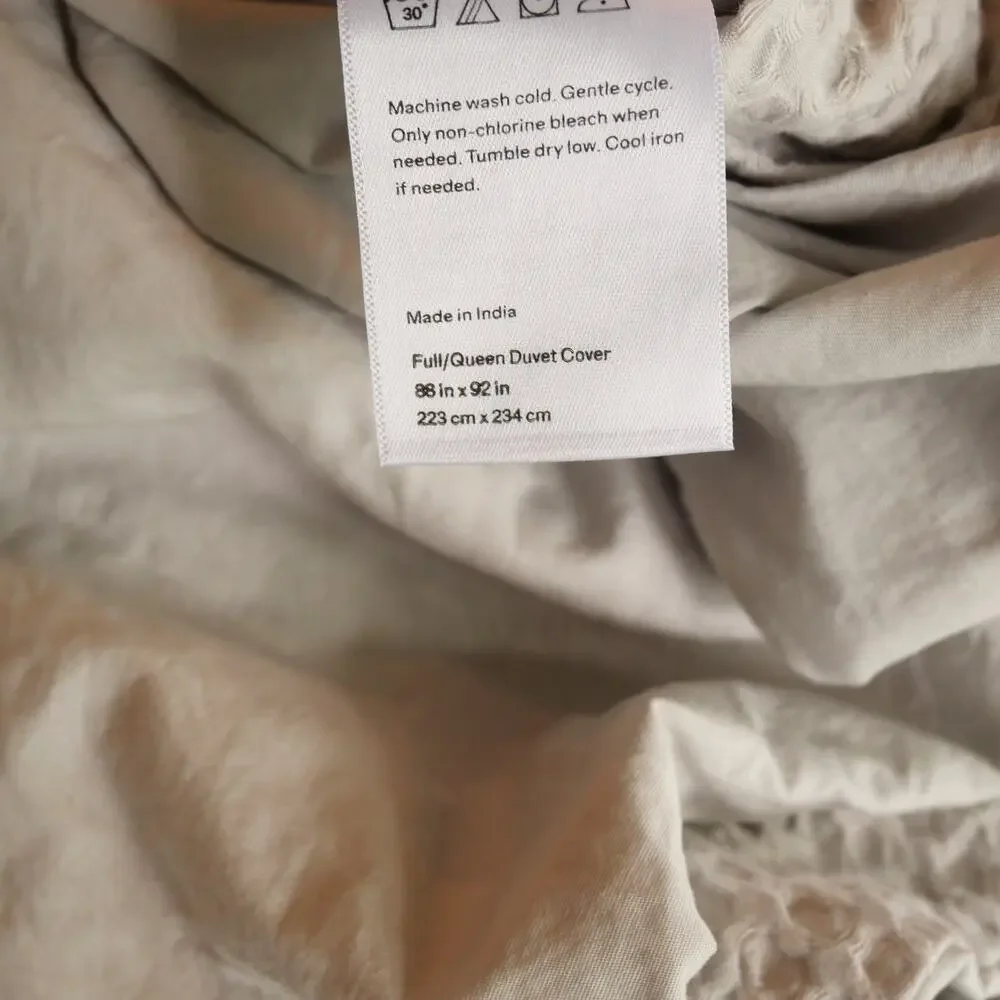 Quince Duvet Cover Set Luxe Honeycomb FULL QUEEN Cover + Shams Light Gray NEW